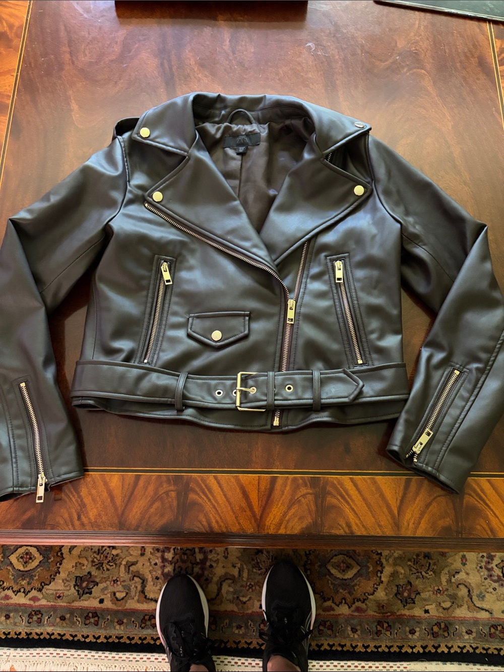 Zara Brown Faux-Leather Moto Jacket with Belt